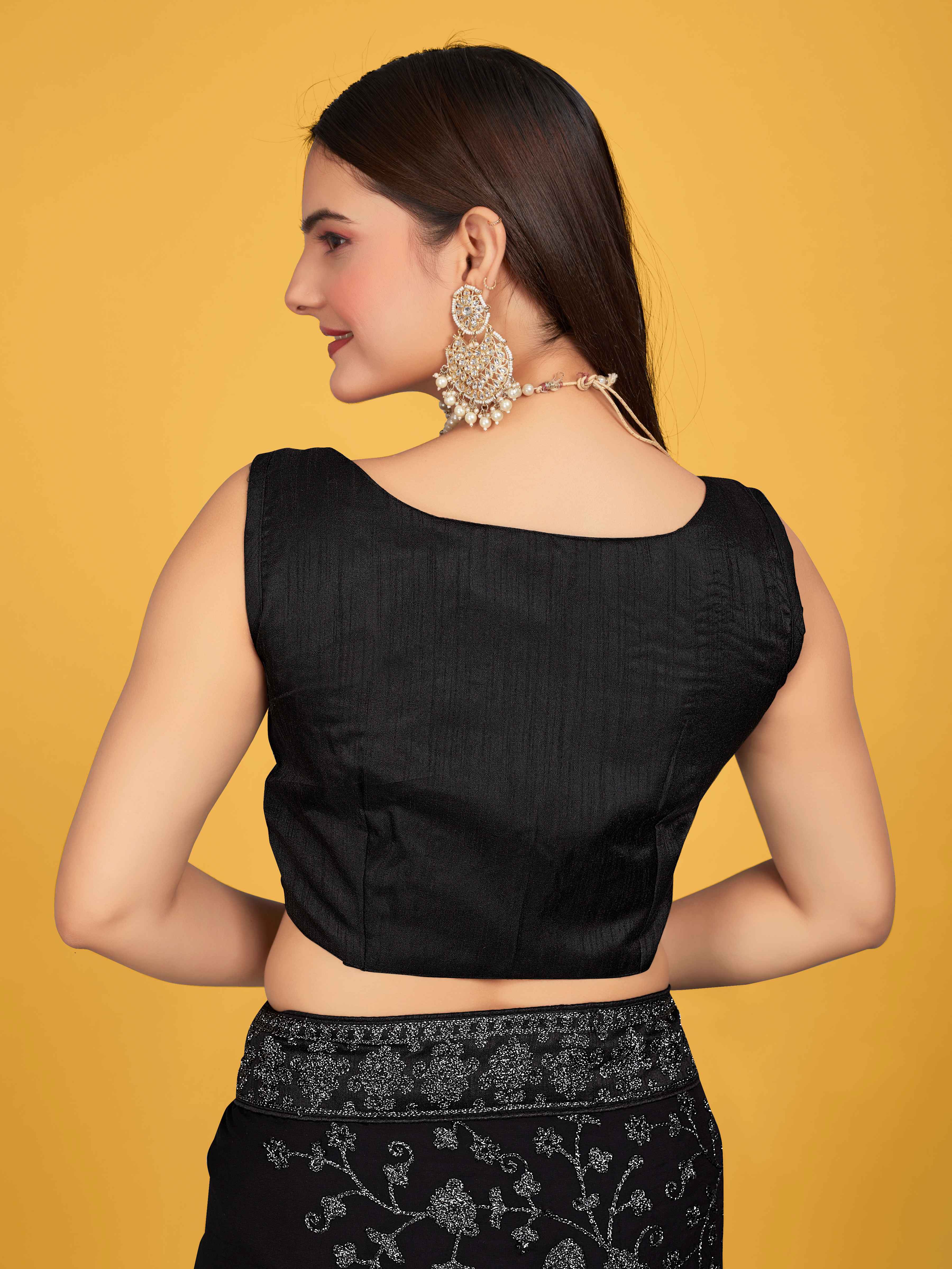 MANOHARI Georgette Embroidered Work Saree - Black - Dista