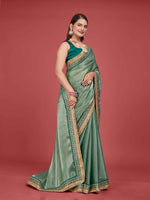 Thumbnail for MANOHARI Zimmy Choo Lace Border Work Saree - Green - Dista