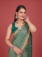 Thumbnail for MANOHARI Zimmy Choo Lace Border Work Saree - Green - Dista