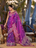 Thumbnail for MANOHARI Banarasi Silk Blend Jacquard Work Saree - Purple - Dista