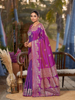 Thumbnail for MANOHARI Banarasi Silk Blend Jacquard Work Saree - Purple - Dista