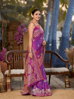 Thumbnail for MANOHARI Banarasi Silk Blend Jacquard Work Saree - Purple - Dista