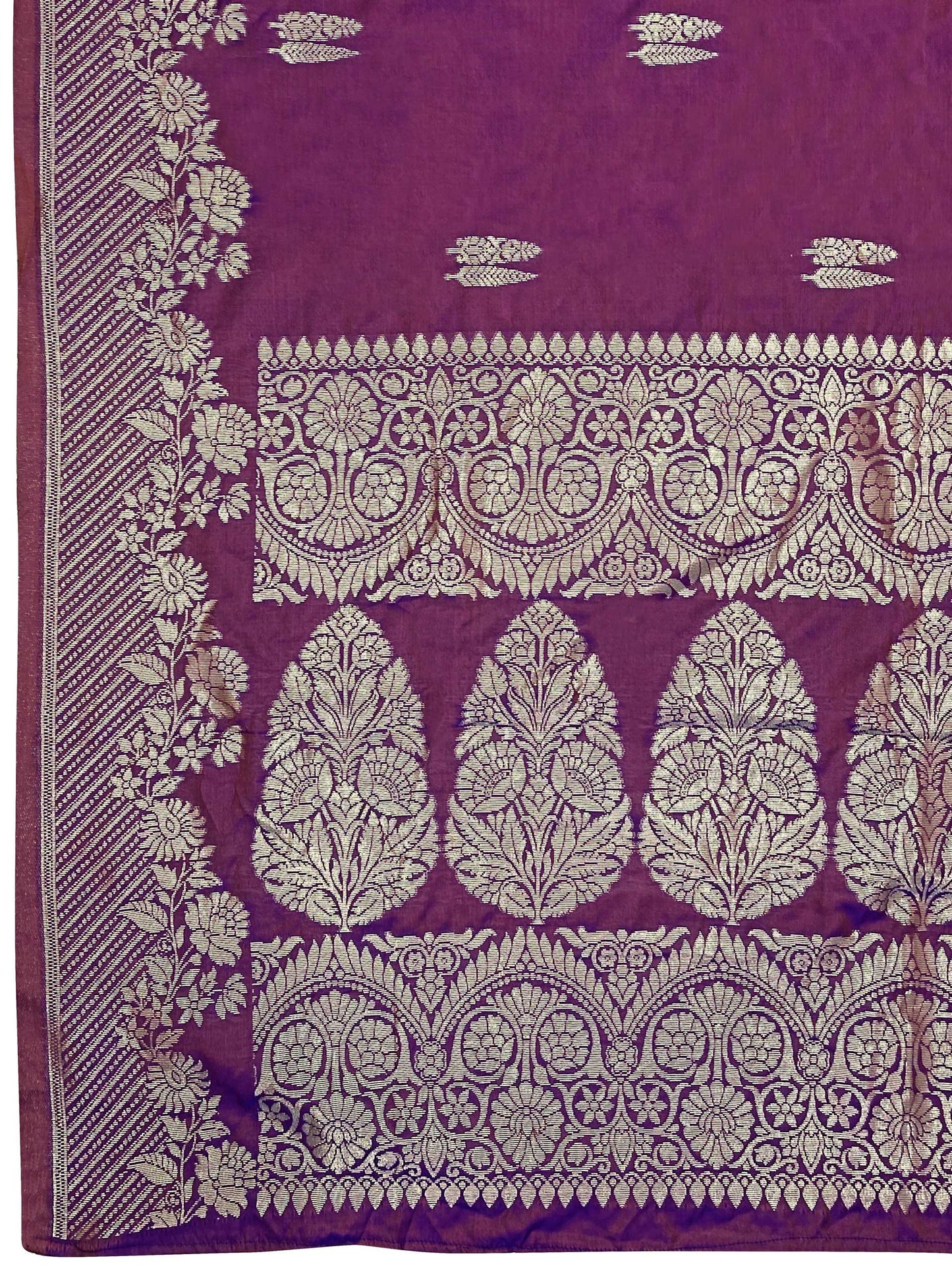 MANOHARI Banarasi Silk Blend Jacquard Work Saree - Purple - Dista