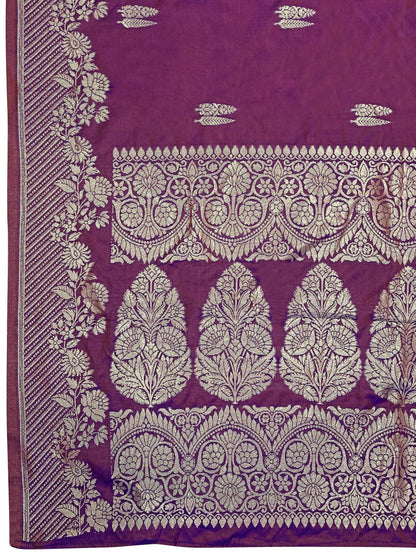 MANOHARI Banarasi Silk Blend Jacquard Work Saree - Purple - Dista
