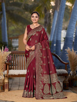 Thumbnail for MANOHARI Banarasi Silk Blend Jacquard Work Saree - Red - Dista