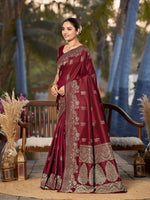 Thumbnail for MANOHARI Banarasi Silk Blend Jacquard Work Saree - Red - Dista