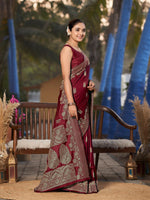 Thumbnail for MANOHARI Banarasi Silk Blend Jacquard Work Saree - Red - Dista
