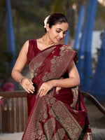 Thumbnail for MANOHARI Banarasi Silk Blend Jacquard Work Saree - Red - Dista