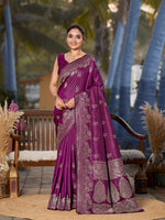 Thumbnail for MANOHARI Banarasi Silk Blend Jacquard Work Saree - Purple - Dista