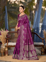 Thumbnail for MANOHARI Banarasi Silk Blend Jacquard Work Saree - Purple - Dista