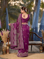 Thumbnail for MANOHARI Banarasi Silk Blend Jacquard Work Saree - Purple - Dista