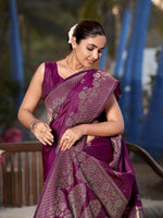 Thumbnail for MANOHARI Banarasi Silk Blend Jacquard Work Saree - Purple - Dista