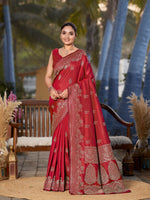 Thumbnail for MANOHARI Banarasi Silk Blend Jacquard Work Saree - Red - Dista