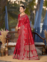 Thumbnail for MANOHARI Banarasi Silk Blend Jacquard Work Saree - Red - Dista