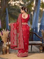 Thumbnail for MANOHARI Banarasi Silk Blend Jacquard Work Saree - Red - Dista