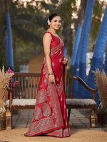 Thumbnail for MANOHARI Banarasi Silk Blend Jacquard Work Saree - Red - Dista