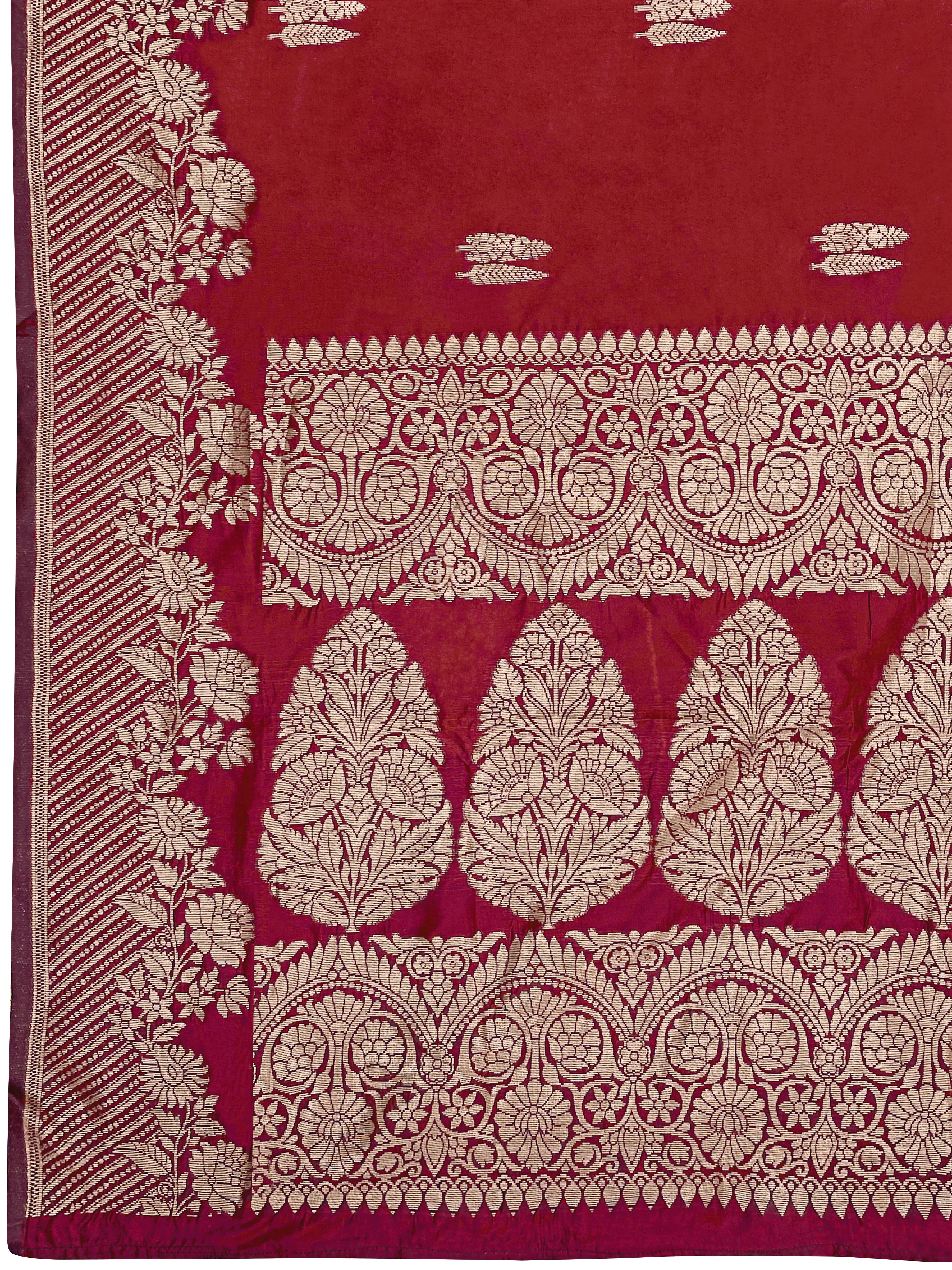 MANOHARI Banarasi Silk Blend Jacquard Work Saree - Red - Dista
