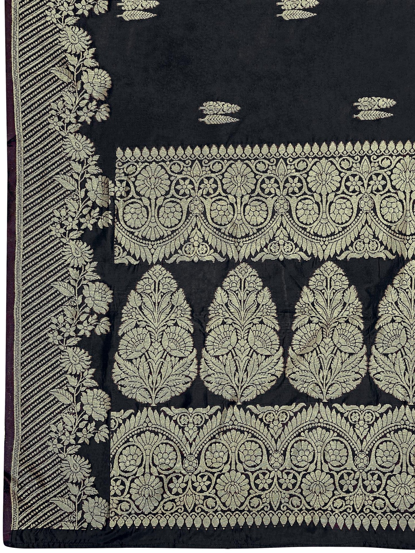 MANOHARI Banarasi Silk Blend Jacquard Work Saree - Black - Dista