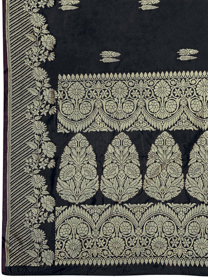 MANOHARI Banarasi Silk Blend Jacquard Work Saree - Black - Dista
