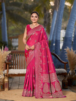 Thumbnail for MANOHARI Banarasi Silk Blend Jacquard Work Saree - Pink - Dista