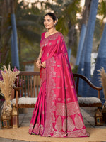 Thumbnail for MANOHARI Banarasi Silk Blend Jacquard Work Saree - Pink - Dista