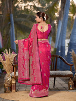 Thumbnail for MANOHARI Banarasi Silk Blend Jacquard Work Saree - Pink - Dista