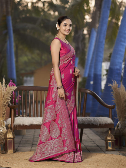 MANOHARI Banarasi Silk Blend Jacquard Work Saree - Pink - Dista