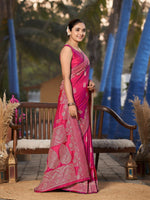 Thumbnail for MANOHARI Banarasi Silk Blend Jacquard Work Saree - Pink - Dista