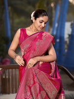 Thumbnail for MANOHARI Banarasi Silk Blend Jacquard Work Saree - Pink - Dista
