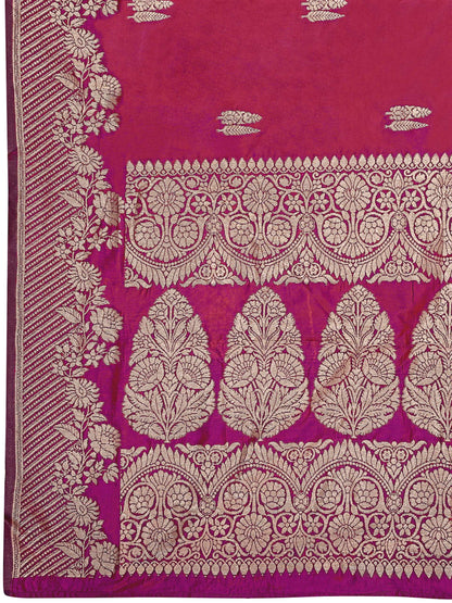 MANOHARI Banarasi Silk Blend Jacquard Work Saree - Pink - Dista