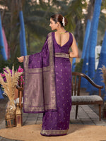 Thumbnail for MANOHARI Banarasi Silk Blend Jacquard Work Saree - Purple - Dista