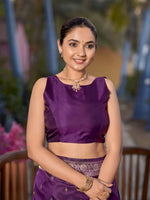 Thumbnail for MANOHARI Banarasi Silk Blend Jacquard Work Saree - Purple - Dista