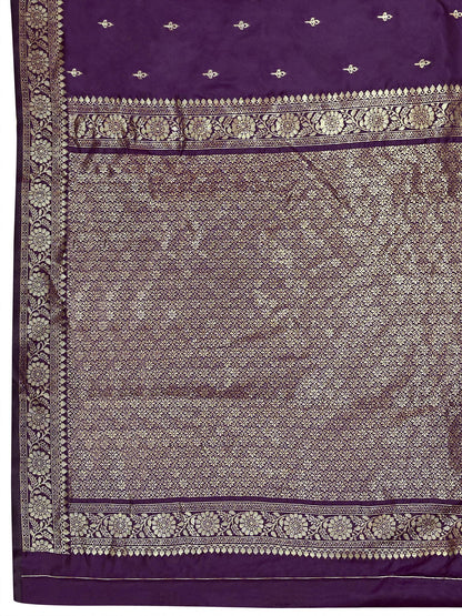 MANOHARI Banarasi Silk Blend Jacquard Work Saree - Purple - Dista
