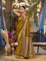 Thumbnail for MANOHARI Banarasi Silk Blend Jacquard Work Saree - Yellow - Dista