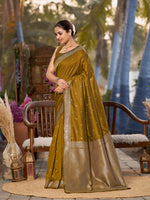 Thumbnail for MANOHARI Banarasi Silk Blend Jacquard Work Saree - Yellow - Dista