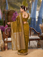 Thumbnail for MANOHARI Banarasi Silk Blend Jacquard Work Saree - Yellow - Dista