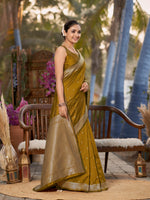 Thumbnail for MANOHARI Banarasi Silk Blend Jacquard Work Saree - Yellow - Dista