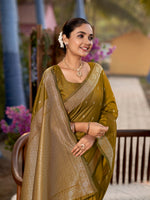 Thumbnail for MANOHARI Banarasi Silk Blend Jacquard Work Saree - Yellow - Dista