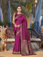 Thumbnail for MANOHARI Banarasi Silk Blend Jacquard Work Saree - Purple - Dista