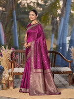 Thumbnail for MANOHARI Banarasi Silk Blend Jacquard Work Saree - Purple - Dista