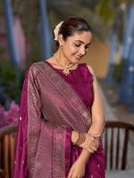 Thumbnail for MANOHARI Banarasi Silk Blend Jacquard Work Saree - Purple - Dista