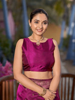 Thumbnail for MANOHARI Banarasi Silk Blend Jacquard Work Saree - Purple - Dista