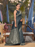 Thumbnail for MANOHARI Banarasi Silk Blend Jacquard Work Saree - Grey - Dista