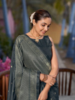 Thumbnail for MANOHARI Banarasi Silk Blend Jacquard Work Saree - Grey - Dista