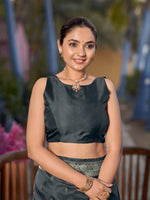 Thumbnail for MANOHARI Banarasi Silk Blend Jacquard Work Saree - Grey - Dista