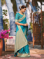 Thumbnail for MANOHARI Banarasi Silk Blend Jacquard Work Saree - Turquoise - Dista