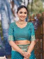 Thumbnail for MANOHARI Banarasi Silk Blend Jacquard Work Saree - Turquoise - Dista