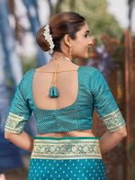 Thumbnail for MANOHARI Banarasi Silk Blend Jacquard Work Saree - Turquoise - Dista