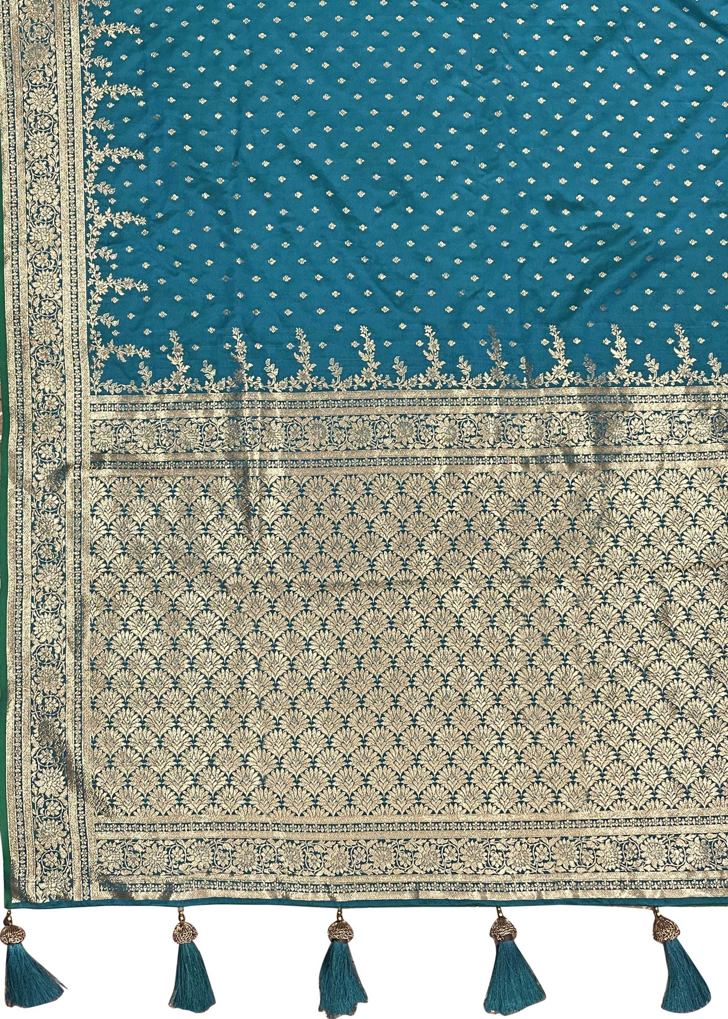 MANOHARI Banarasi Silk Blend Jacquard Work Saree - Turquoise - Dista