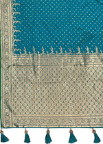 Thumbnail for MANOHARI Banarasi Silk Blend Jacquard Work Saree - Turquoise - Dista